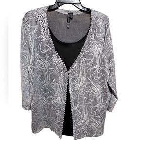 Allie & Rob Monochrome Swirl Blouse Size XL 3/4 Quarter Sleeve